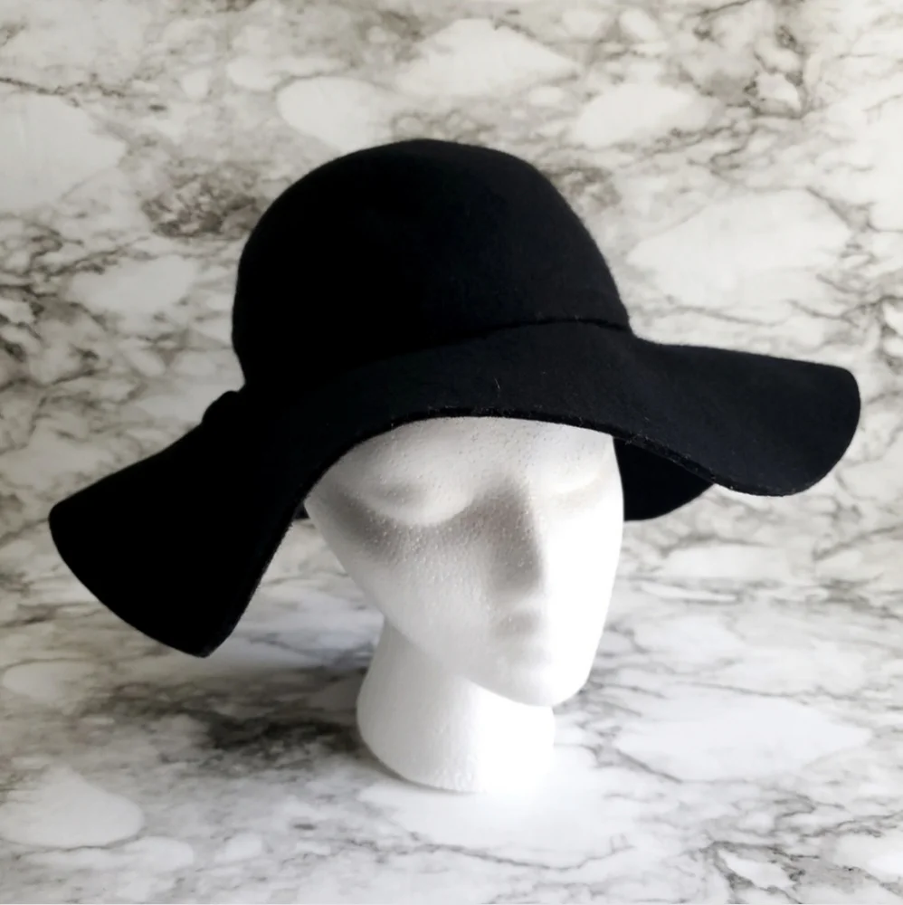 100% Wool Boho Black Floppy Felt Hat 57cm